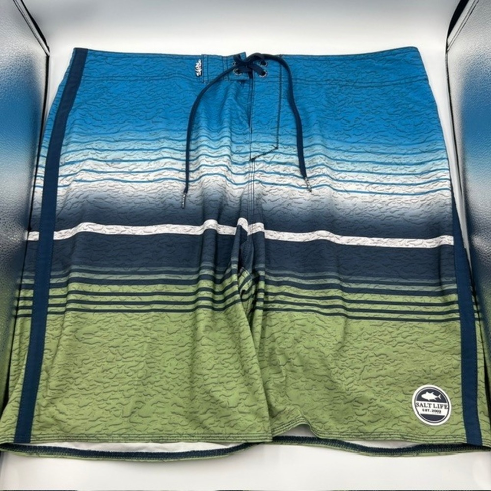 Salt Life Men's Striped SLX-QD Vapor Stretch Drawstring Swim‎ Trunk Size 39